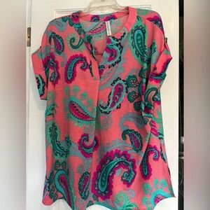 Dear Scarlett wrinkle free bright Paisley shirt NEW